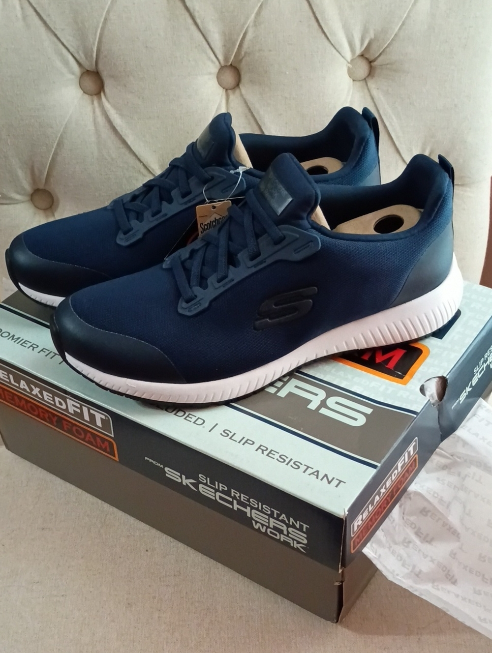 Skechers Navy and White Lightweight Slip-Resistant Sneaker